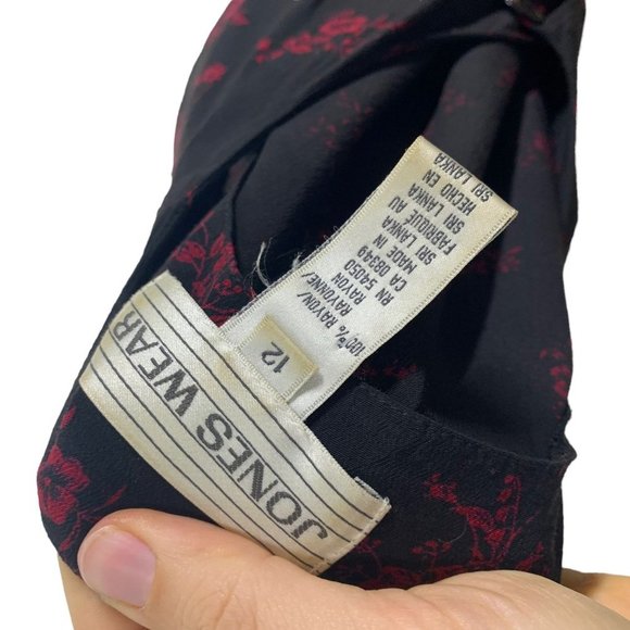 Vintage 90s Black Red Long Sleeve Button Up High Slit Long Top Large - Picture 6 of 10